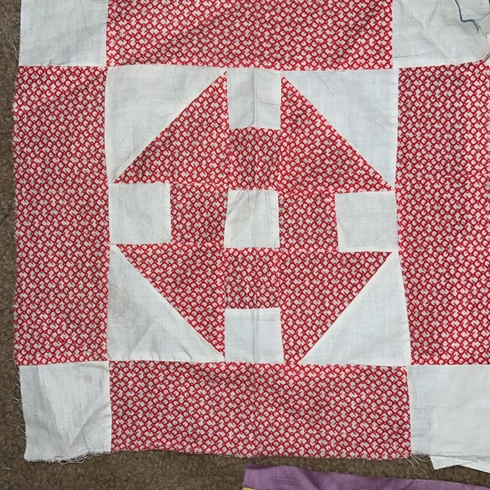 Lot vintage handmade quilt blocks squares 15” & 12” use for pillows etc